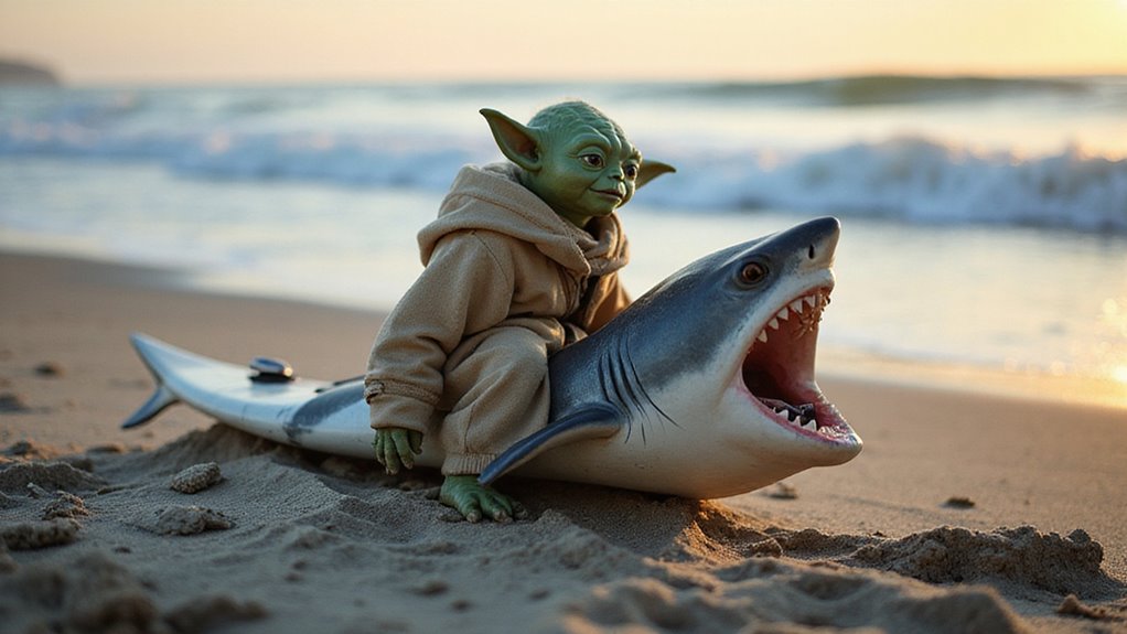 jamaican yoda shark surfing